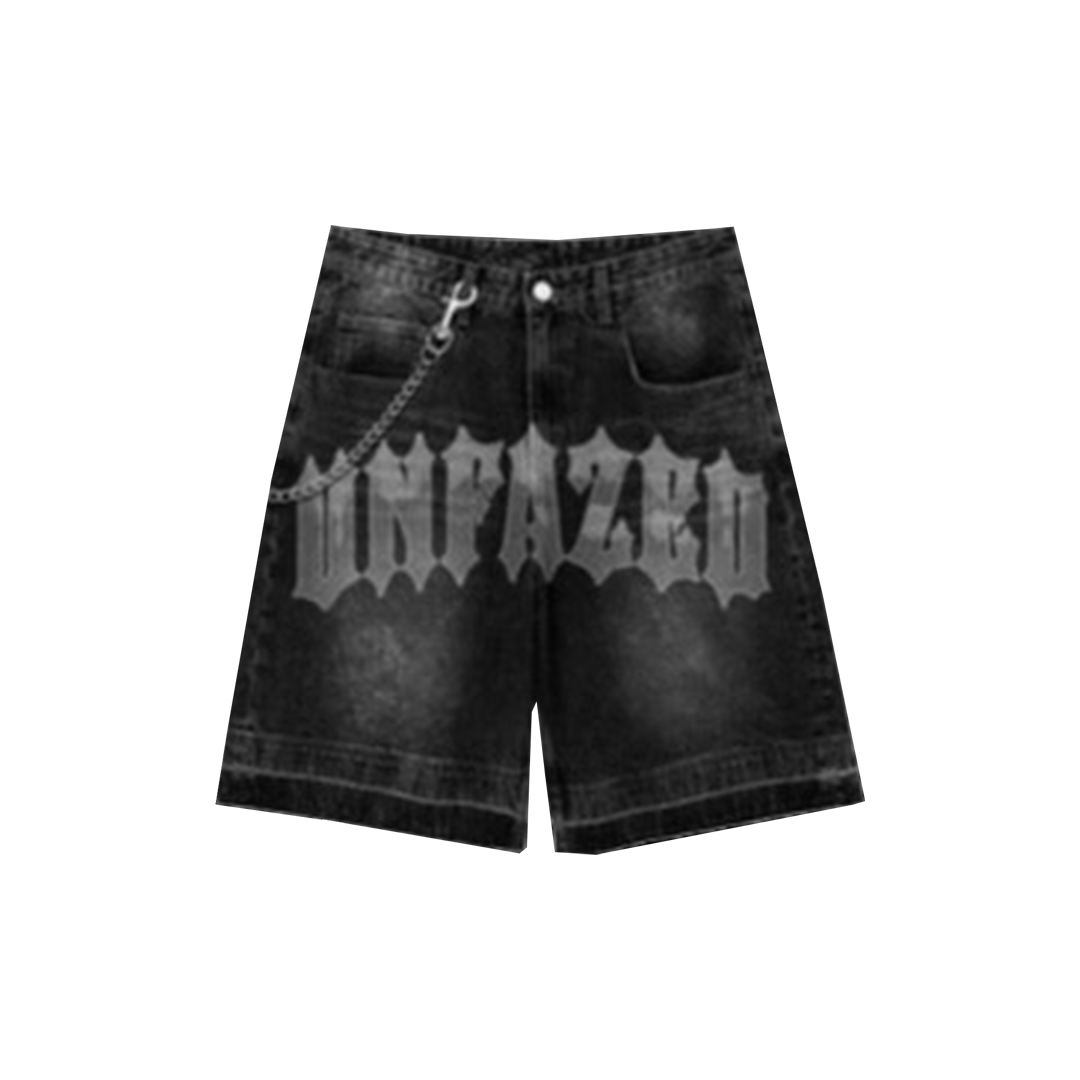 DENIM JORTS BLACK CHAIN REACTION